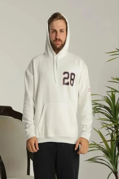 Vexor Erkek Sırt Baskılı Oversize Üç İplik Kapüşonlu Sweatshirt - Beyaz ürün görseli 1