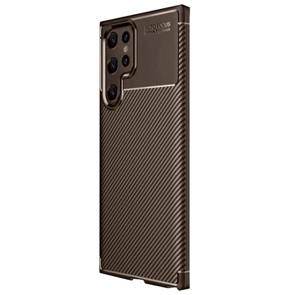 Samsung Galaxy S25 Ultra Kılıf Auto Focus Karbon Kapak - Kahverengi ürün görseli 1