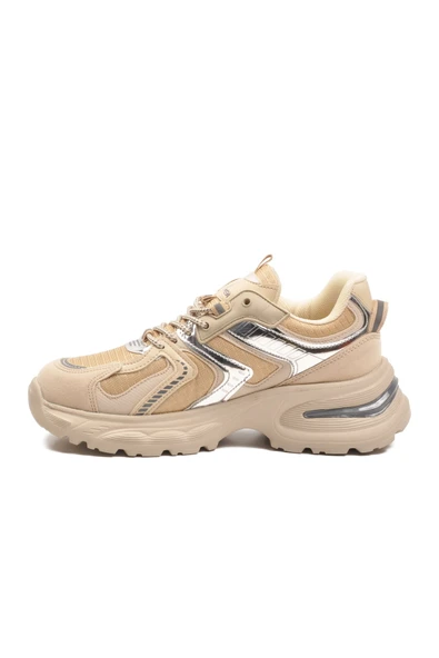 Bej Bağcıklı Kadın Sneaker - Resim 2
