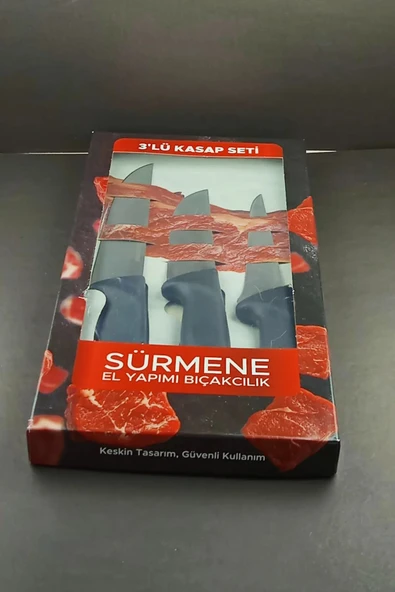 Sürmene El Yapımı 3'lü Kasap ve Kurban Bıçak Seti - Kesme Yüzme Sıyırma ürün görseli 1