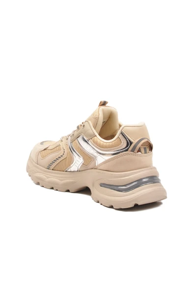Bej Bağcıklı Kadın Sneaker - Resim 4