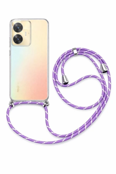 Realme C55 Boyun Askılı Şeffaf Silikon Kılıf Lila ürün görseli 1