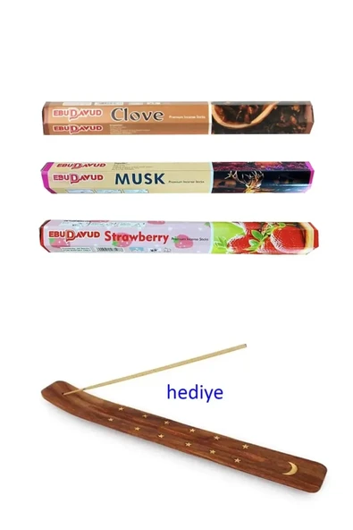 3 Paket 20 Çubuklu Tütsü Musk - Clove - Strawberry - Kayık Hediyeli ürün görseli 1