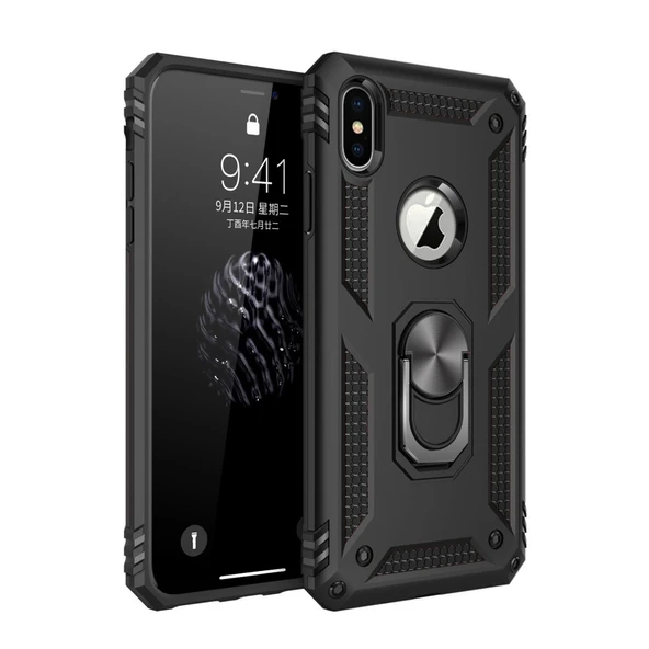 HERŞEYTREND Apple İphone Xs Max Kılıf Sofya Yüzüklü Silikon Kapak - Siyah ürün görseli 1