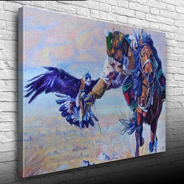 Vexor Şahin İle Avlanan Atlı Yağlıboya Kanvas Tablo 50 x 70 ürün görseli 1