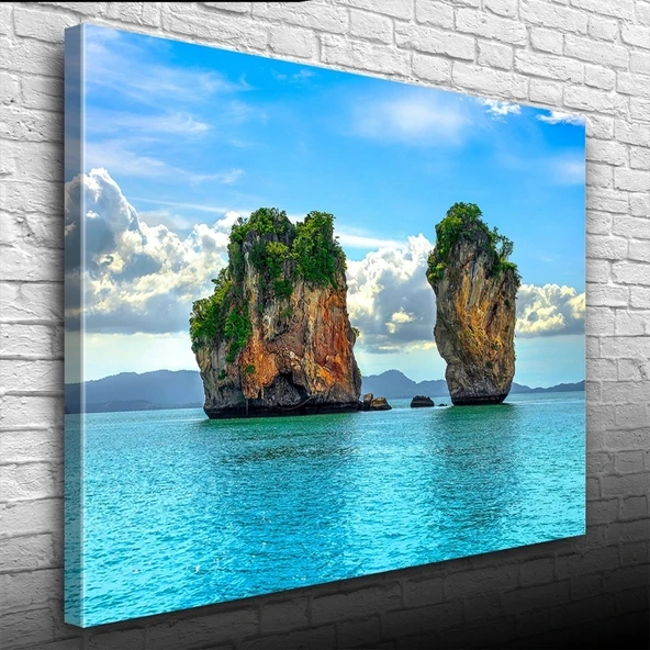 Vexor Deniz de İki Adacık, Mavi Tonlarda Fotoğraf Kanvas Tablo 50 x 70 ürün görseli 1