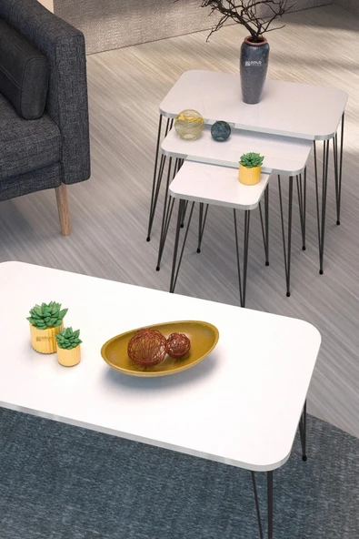 Vexor Zigon Sehpa Kr Ve Orta Sehpa Kr Set Siyah Ayak Beyaz Tel 1102 ürün görseli 1