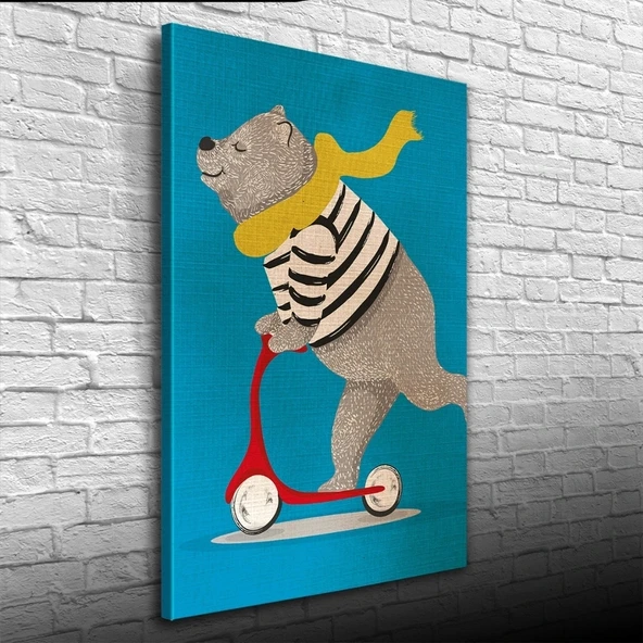 Vexor Scooter Süren Sevimli Ayı Kanvas Tablo 50 x 70 ürün görseli 1