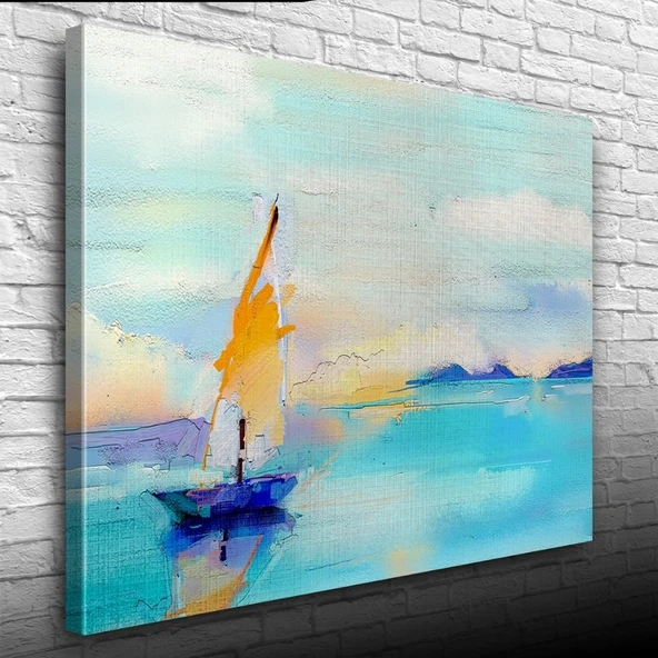 Vexor Gündoğumun `da Deniz ve Yelkenli Yağlıboya Kanvas Tablo 50 x 70 ürün görseli 1