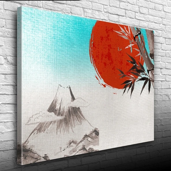 Vexor Japon Bayrağı ve Karlı Dağlar Yağlıboya Kanvas Tablo 50 x 70 ürün görseli 1