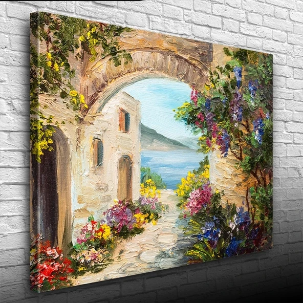 Vexor Taş Kemerin Ardında Deniz Manzarası Yağlıboya Kanvas Tablo 50 x 70 ürün görseli 1