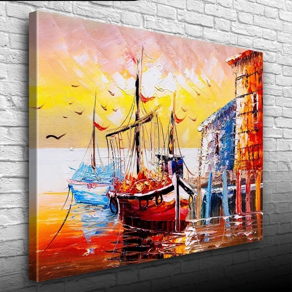 Vexor İskeledeki Balıkçı Takaları Yağlıboya Kanvas Tablo 50 x 70 ürün görseli 1