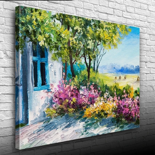 Vexor Renkli Çiçekler ve Bahar Manzarası Yağlıboya Kanvas Tablo 50 x 70 ürün görseli 1