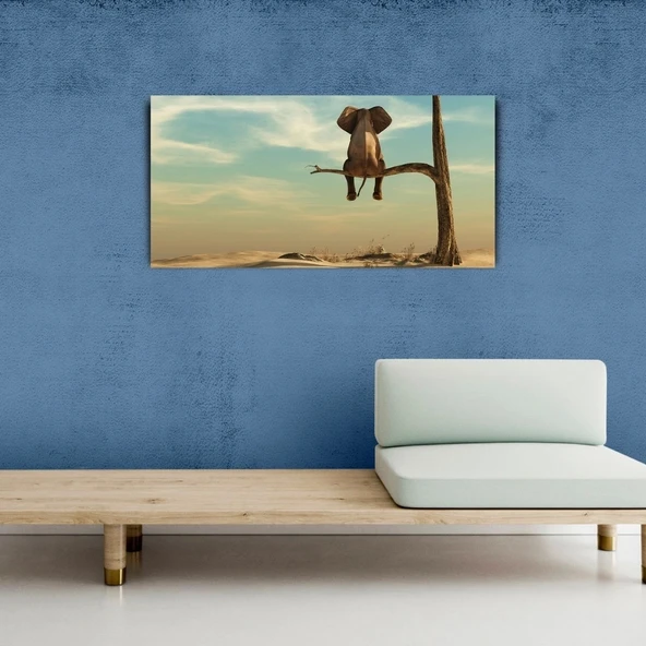 Vexor Fil, Çöl ve Kuru Ağaç Retro Kanvas Tablo 60X120 ürün görseli 1