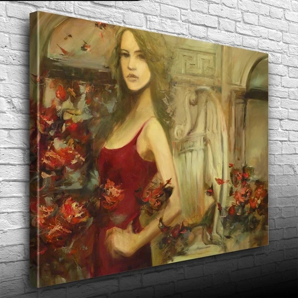 Vexor Kırmızılı Kadın Yağlıboya Kanvas Tablo 50 x 70 ürün görseli 1