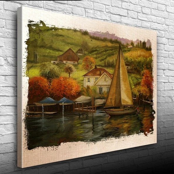 Vexor Sahildeki Yelkenli Yağlıboya Kanvas Tablo 50 x 70 ürün görseli 1