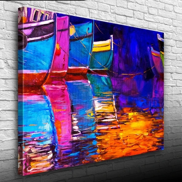 Vexor İskeledeki Balıkçı Kayıkları Yağlıboya Kanvas Tablo 50 x 70 ürün görseli 1