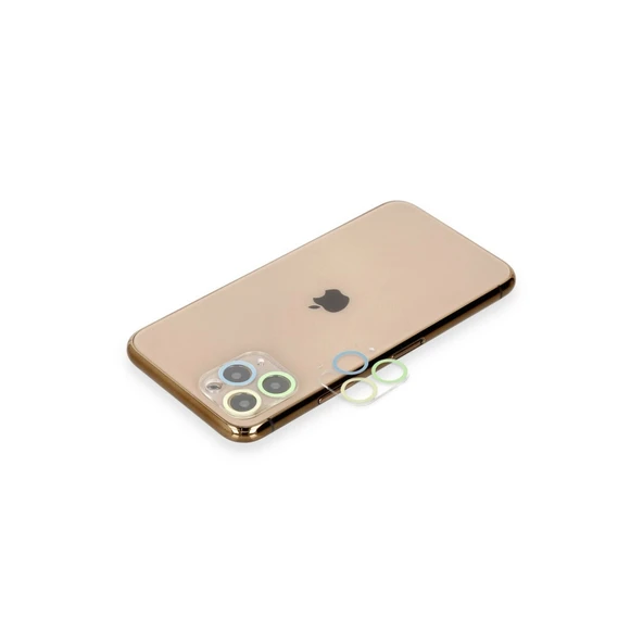 Apple İphone 11 Pro Max Renkli Kamera Lens Koruma Cam - Yeşil-sarı ürün görseli 1