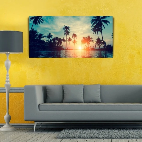Vexor Palmiyeler ve Nehir Günbatımı Kanvas Tablo 60 x 120 ürün görseli 1