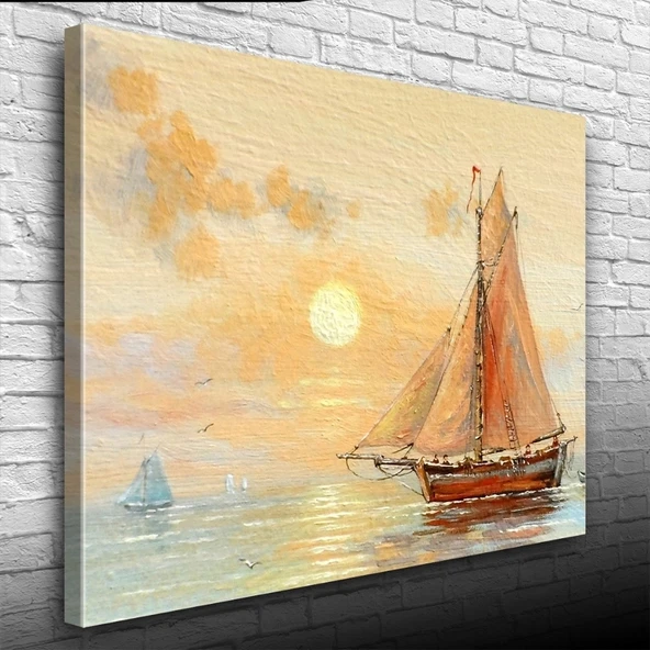 Vexor Günbatımında Yelkenli Tekne Yağlıboya Kanvas Tablo 50 x 70 ürün görseli 1