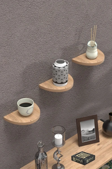 Vexor Duvar Rafı Dekoratif 3 Adet Çiçeklik Oval Ceviz ürün görseli 1