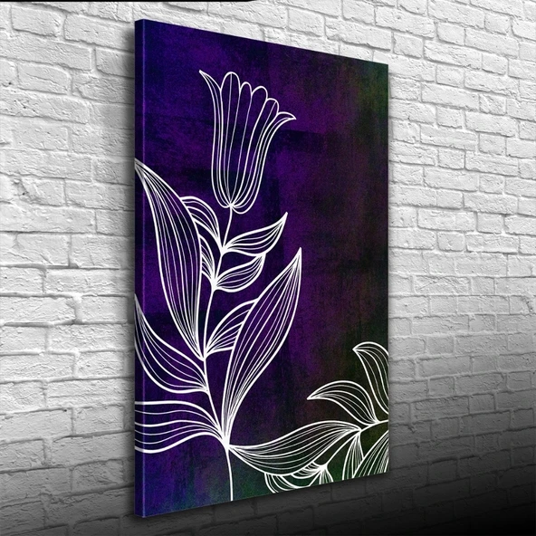 Vexor Koyu Mor Üzerine Beyaz Çiçek Kanvas Tablo 50 x 70 ürün görseli 1