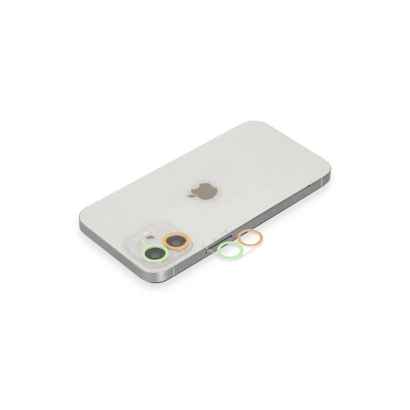 Apple İphone 12 Mini Renkli Kamera Lens Koruma Cam - Turuncu-yeşil ürün görseli 1