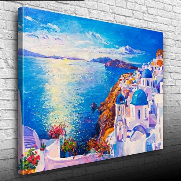 Vexor Mikanos Adası Mavi ve Beyaz Yağlıboya Kanvas Tablo 50 x 70 ürün görseli 1