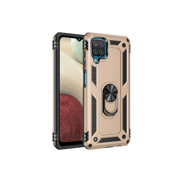 Samsung Galaxy A22 Kılıf Sofya Yüzüklü Silikon Kapak - Gold ürün görseli 1