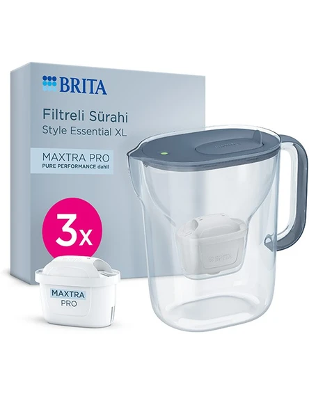BRITA Style Essential XL 3 x MAXTRA PRO Pure Performance Filtreli Su Arıtma Sürahisi – Taş Mavisi (3,6L) ürün görseli 1
