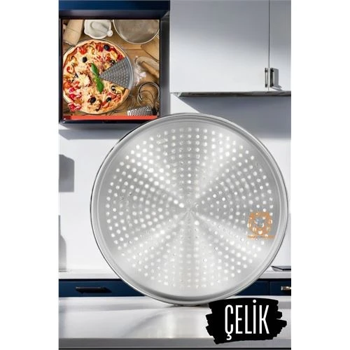Paslanmaz Çelik Pizza-Lahmacun Tepsisi – Delikli Tasarım ile Mükemmel Pişirme 32 cm  720527 ürün görseli 1