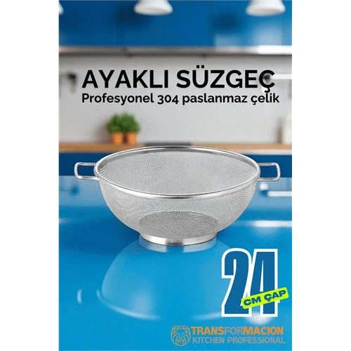 TransForMacion 24 cm Süzgeç - Makarna Süzgeci Pirinç Meyve Süzgeci 304 Paslanmaz Çelik 721939 ürün görseli 1