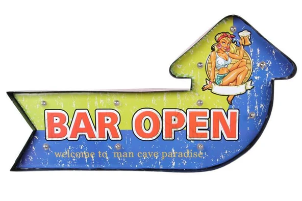 Norino Bar Open Temalı Ledli Bar Tabelası Pano Vintage Led Ampülü ürün görseli 1