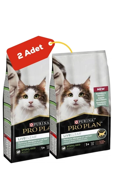 Pro Plan LiveClear Alerjen Azaltan Somonlu Kısırlaştırılmış Kedi Maması 2'li Paket (1,4kg+1,4kg) ürün görseli 1