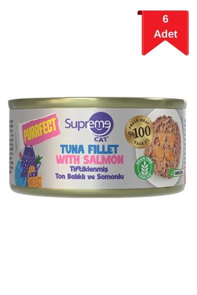 Supreme Cat Tiftiklenmiş Ton Balığı Ve Somonlu Yetişkin Konserve Kedi Maması 70 Gr X 6 Adet ürün görseli 1