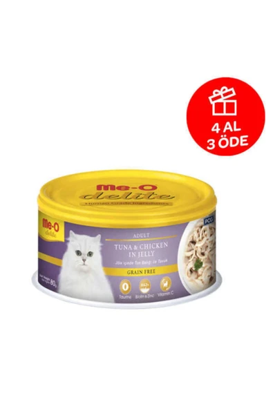 Me-o Delite Me-o Jöle Içinde Ton Balıklı Ve Tavuklu Tahılsız Kedi Konservesi 80 Gr ürün görseli 1