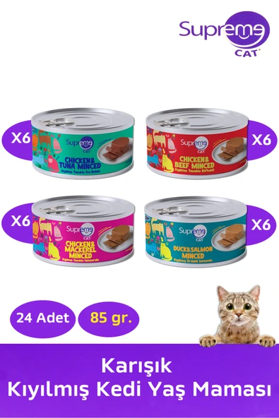 Supreme Cat Karışık Kıyılmış Konserve Kedi Yaş Maması 85gr ürün görseli 1