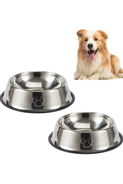 Dalian Home 2 Adet Paslanmaz Çelik Mama Ve Su Kabı, Alt Taban 16 Cm (250 ML-8 OZ) ürün görseli 1
