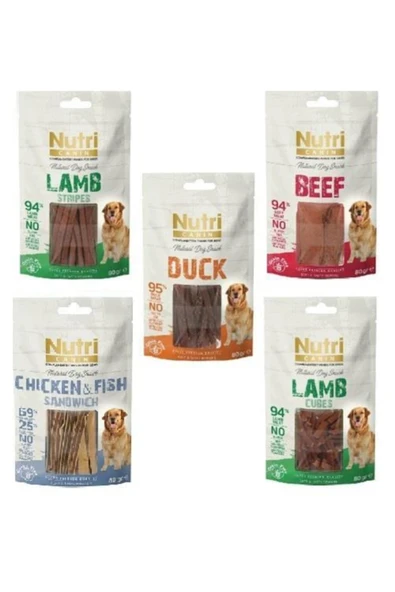 Nutri Feline Nutri Canın 5 Adet Süper Karışık Köpek Ödülü 80 Gr(biftek+tavuk+balık+kuzu+ördek) ürün görseli 1