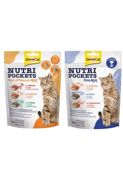 Gimcat Nutripockets Kedi Ödülü Malt&multivitamin 150gr + Nutripockets Kedi Ödülü Sea Mix 150gr ürün görseli 1