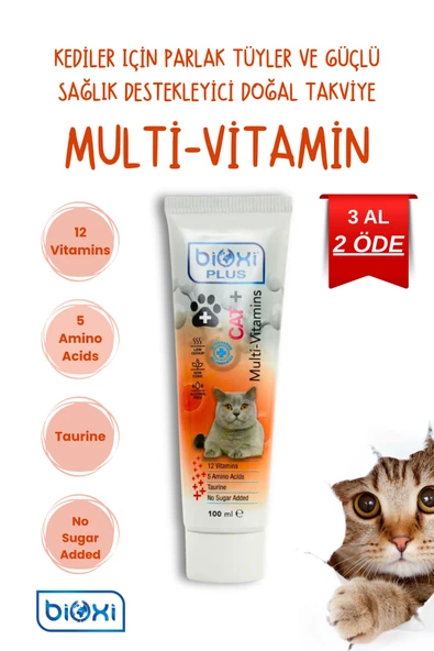 Bioxi Kediler Için Parlak Tüyler Ve Güçlü Sağlık Destekleyici Doğal Takviye, Multivitamin 100 ml ürün görseli 1