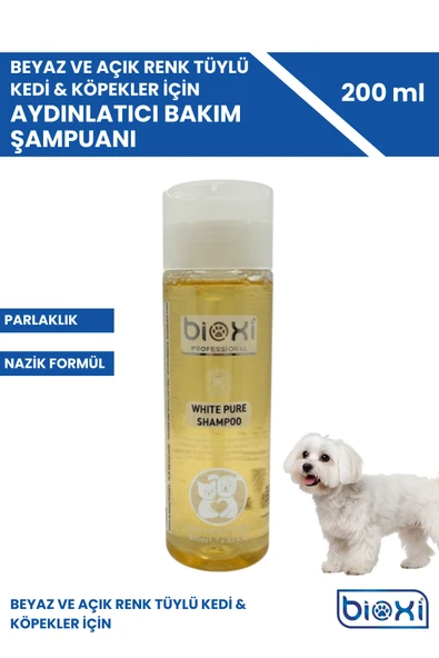 Bioxi Beyaz ve Açık Renk Tüylü Kedi & Köpekler İçin Aydınlatıcı Bakım Şampuanı 200 ml ürün görseli 1