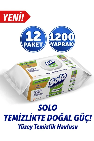 Solo Temizlikte Doğal Güç Beyaz Sabun Ferahlığı Yüzey Temizlik Havlusu 12'li 1200 Yaprak ürün görseli 1