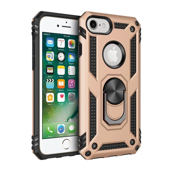 Apple İphone 7 Kılıf Sofya Yüzüklü Silikon Kapak - Gold ürün görseli 1