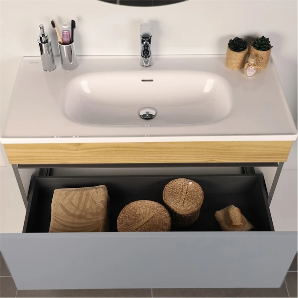 Kobos Harmony 100 cm Banyo Dolabı Seti Light Grey + Meguro - Resim 6