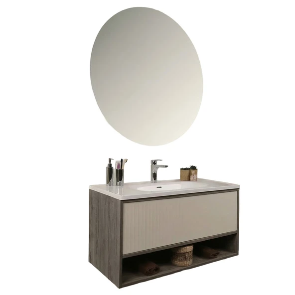 Kobos Elegant 100 cm Banyo Dolabı Seti Grey Oak + Vanilya ürün görseli 1