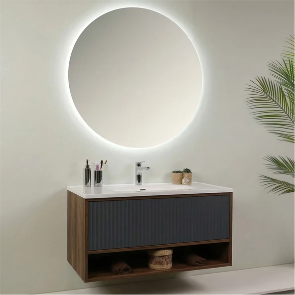 Kobos Elegant 100 cm Banyo Dolabı Seti Miling Oak + Argento - Resim 2