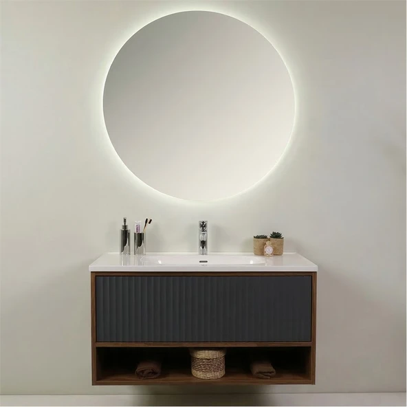 Kobos Elegant 100 cm Banyo Dolabı Seti Miling Oak + Argento - Resim 3