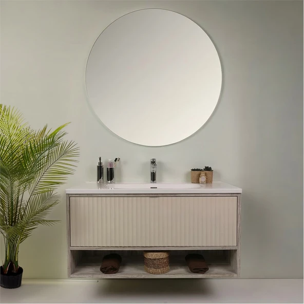 Kobos Elegant 100 cm Banyo Dolabı Seti Grey Oak + Vanilya - Resim 3