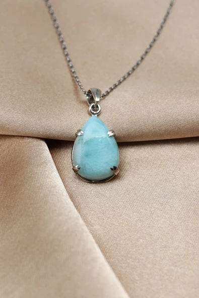 Larimar Doğal Taş 925 Ayar Gümüş Kolye - KLYG-1634 ürün görseli 1